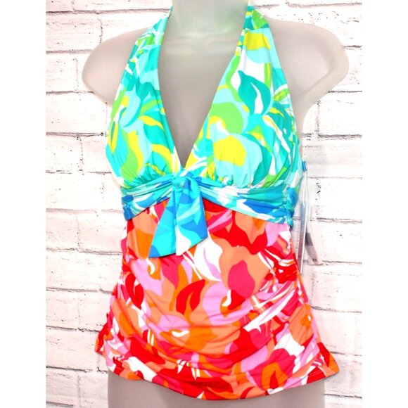 Bleu by Rod Beattie Womens Tie-Front Halter Tankini Multi Size 8 NWT - Picture 4 of 8